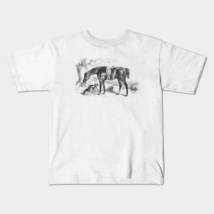 Horse & Hounds Black and White Illustration Kids T-Shirt